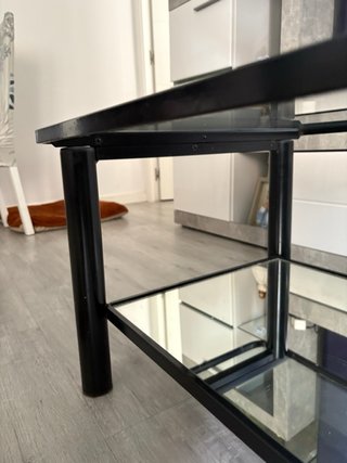Mesa de centro cristal y metal negra