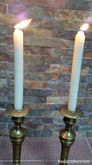Pareja Candelabros Bronce Antiguos