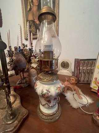 Quinqué Porcelana Bronce Cristal