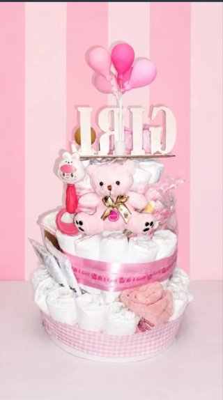 TARTA DE PAÑALES PREMIUM,alta calidad en tono rosa
