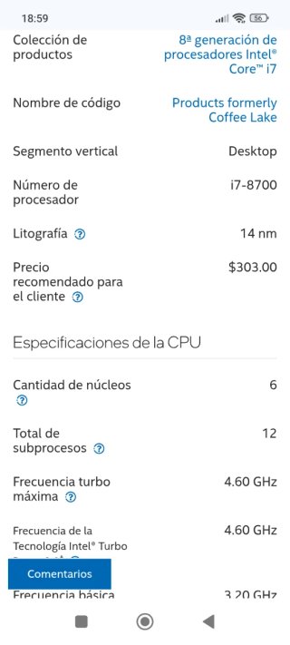 CPU Intel Core i7-8700 3.20GHz