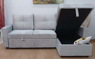 Sofá Cama ·PAU, Gris Terciopelo·, Cómodo. ¡OFERTA!