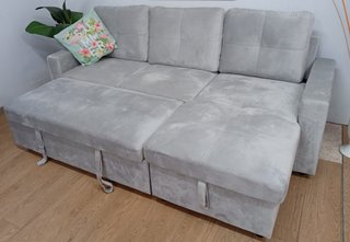Sofá Cama ·PAU, Gris Terciopelo·, Cómodo. ¡OFERTA!