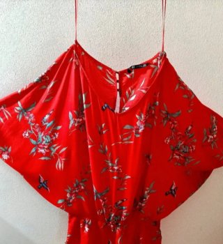 Zara Blusa Estiva Maniche Pipistrello Rossa