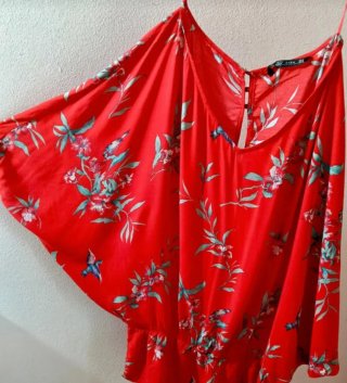 Zara Blusa Estiva Maniche Pipistrello Rossa