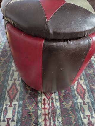 Puff Vintage Piel 30cm Marrón y Rojo