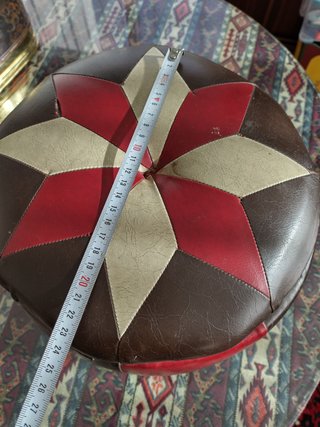 Puff Vintage Piel 30cm Marrón y Rojo