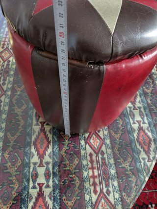Puff Vintage Piel 30cm Marrón y Rojo
