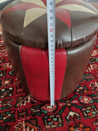 Puff Vintage Piel 30cm Marrón y Rojo