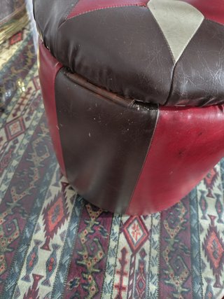 Puff Vintage Piel 30cm Marrón y Rojo