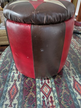 Puff Vintage Piel 30cm Marrón y Rojo