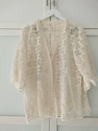 Blusa Kimono Encaje Mujer T XL Blanca