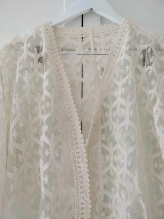 Blusa Kimono Encaje Mujer T XL Blanca