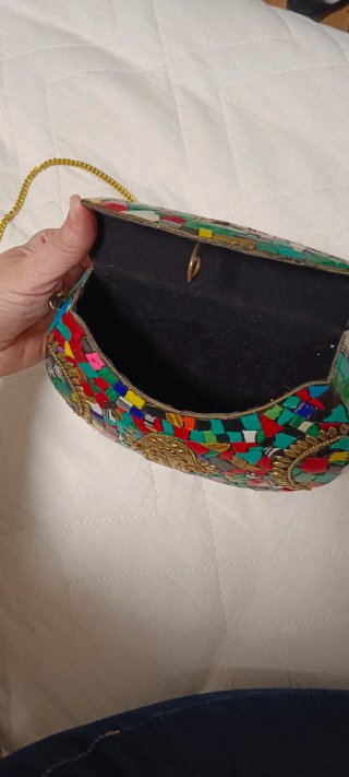 Bolso de fiesta mosaico dorado y multicolor
