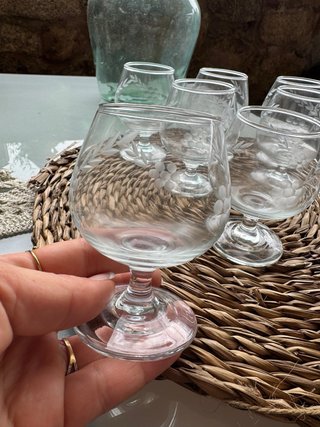 Set di 8 calici per liquore con incisione floreale