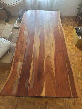 Mesa de comedor de madera maciza y metal
