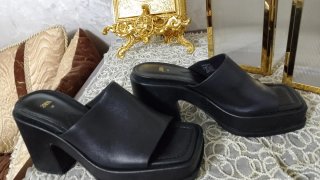 Sandalias ZARA plataforma tacón negro T.38