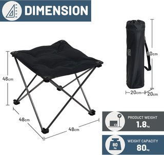 Taburete Plegable Camping Acolchado Negro