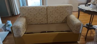 Divano letto 2 posti tessuto giallo e beige