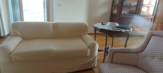 Divano letto 2 posti tessuto giallo e beige