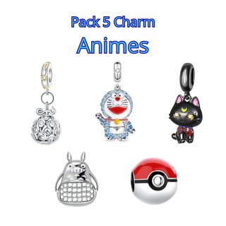 Pack 5 Charms Animes Plata Pokemon, one piece