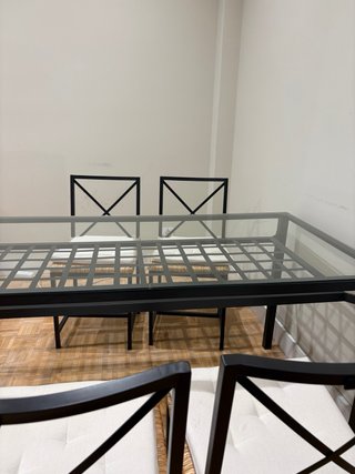 Mesa comedor forja negra + 4 sillas cojín
