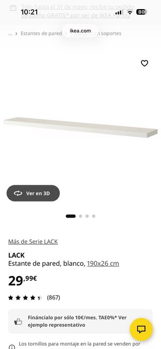 Estantería Ikea Blanca 190x26 cm