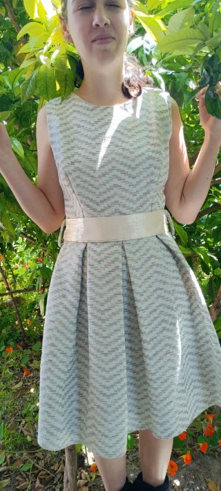 Vestido beige y azul Talla S