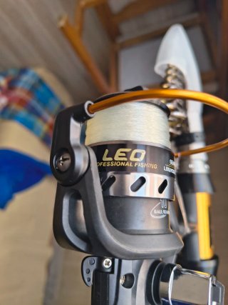 Caña de pesca con carrete y accesorios