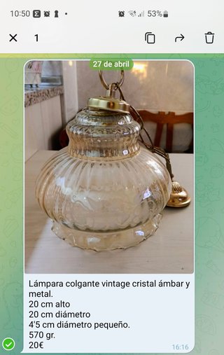 Lámpara colgante vintage cristal ámbar