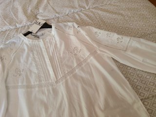 Blusa Zara Algodón Bordada Blanca Talla XL