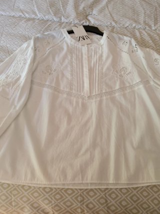 Blusa Zara Algodón Bordada Blanca Talla XL