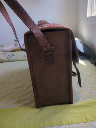 Maletín Vintage Cuero Artesanal Marrón y Rojo