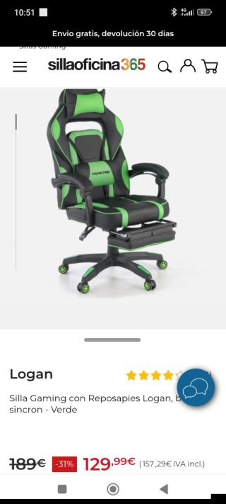Silla Gaming Negra y Verde