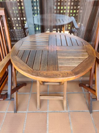 Conjunto mesa y sillas madera teca terraza/jardin
