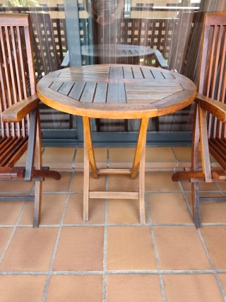 Conjunto mesa y sillas madera teca terraza/jardin
