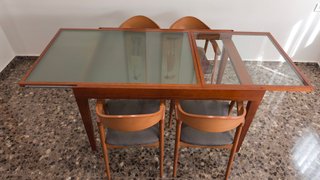 Mesa Comedor Cristal Extensible + 6 Sillas Madera