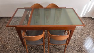 Mesa Comedor Cristal Extensible + 6 Sillas Madera
