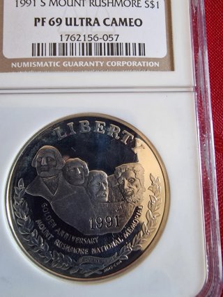 Dollaro Mount Rushmore 1991 S PF 69 Ultra Cameo
