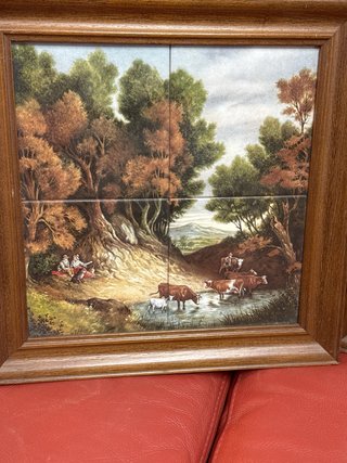 Pareja Cuadros Azulejos Escenas Rurales