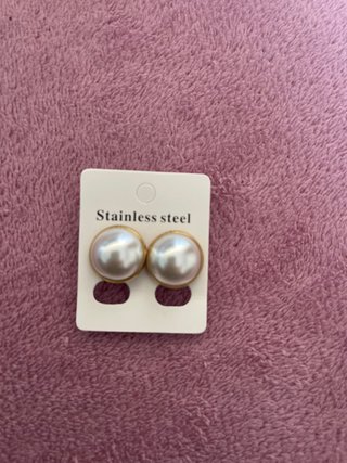 Pendientes Acero Inoxidable Perla Dorada