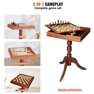 Gioco da Tavolo 3 IN 1 di Scacchi, Dama e Backgammon, Tavolo da Scacchi in Legno Premium da 18 Pollici, Set di Mobili da Gioco Deluxe, Regalo di Gioco da Tavolo per Giochi da Tavolo