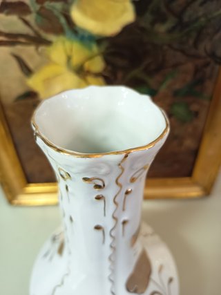 Florero Porcelana Flor Oro