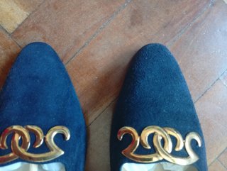 Zapatos planos mujer azul y oro