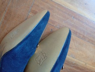 Zapatos planos mujer azul y oro