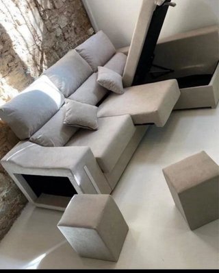 Sofá chaise longue beige tela