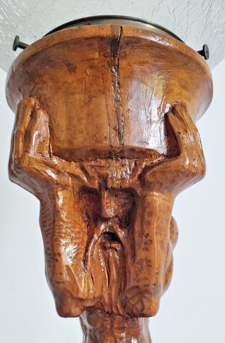 Lampada vintage scultura legno e vetro craquelé