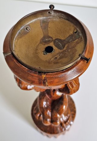 Lampada vintage scultura legno e vetro craquelé