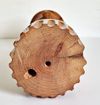 Lampada vintage scultura legno e vetro craquelé