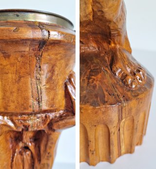 Lampada vintage scultura legno e vetro craquelé